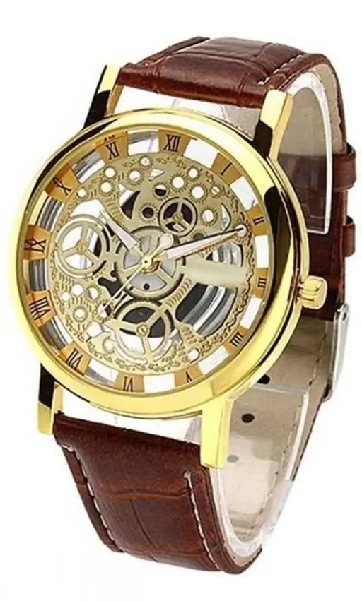 Unique Gold Dial Leather Analog Watch - for Men