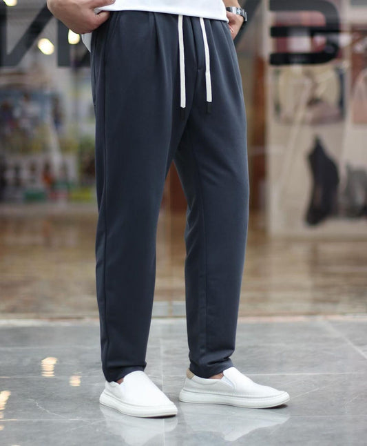 Men's Solid Taiwan Drawstring Navy Blue Track Pant